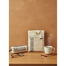 İvaLife Iva Doğal Baskı El Yapımı Kitap Kılıfı ve Doğal Baskı El Yapımı Kalemlik Kitap Taşıma Çantası