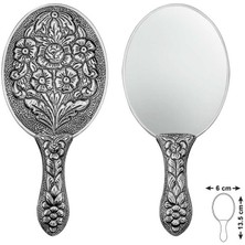 Gümüş Papatya ve Gül Motifli El Aynası