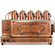 Demasan Tiryaki 5 Demlikli Full Otomatik Bakır Çay Kazanı 60L Elektrik Doğalgaz Kahveci Ocaklı