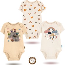 Mahfel 3'lü Kısa Kollu  %100 Pamuklu Kız Bebek  Çıtçıtlı Bebek Body Zıbın 42-44