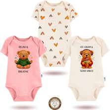 Mahfel 3'lü Kısa Kollu  %100 Pamuklu Kız Bebek  Çıtçıtlı Bebek Body Zıbın 874-873