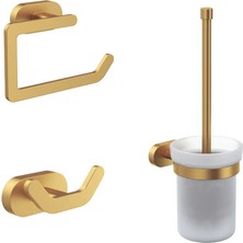 Line Bathroom Venüs Tuvalet Kağıtlığı, Askılık ve Tuvalet Fırçası Set, Mat Altın