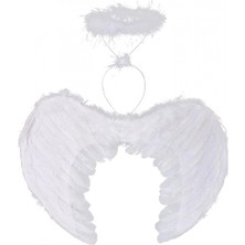 Marsilyan Beyaz Renkli Tüylü Bebek Melek Kanadı ve Tacı 30X45 cm (4887)