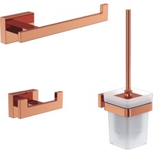 Line Bathroom Prime Tuvalet Kağıtlığı, Askılık ve Tuvalet Fırçası Set, Rose