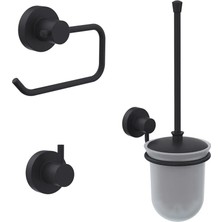 Line Bathroom Master Tuvalet Kağıtlığı, Askılık ve Tuvalet Fırçası Set, Mat Siyah