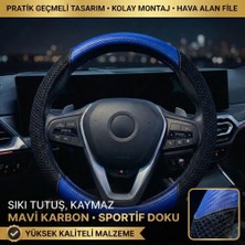 Valente Lusso Geçmeli Direksiyon Kılıfı Aero-Mesh Serisi Mavi Karbon ve File Detaylı - Hava Kanallı & Terletmez (38-40CM)