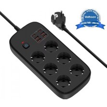 Marsilyan Termal Akım Korumalı 6’lü Priz 4x USB 2x Type-C Çıkışlı Grup Priz Çoğaltıcı (3500W) Siyah