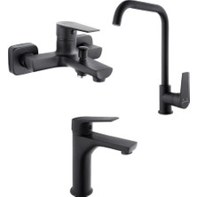 Siyam Lara Lavabo, Banyo, Eviye Bataryası Seti Siyah