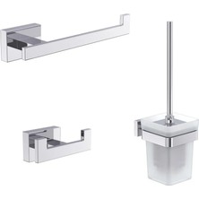Line Bathroom Prime Tuvalet Kağıtlığı, Askılık ve Tuvalet Fırçası Set, Krom