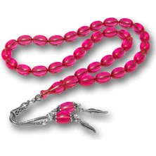 Gümüş Püsküllü Pembe Ateş Kehribar Tesbih