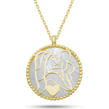 Gümüş Gold Sedef Taşlı Anne Çocuk Sevgisi Kolye