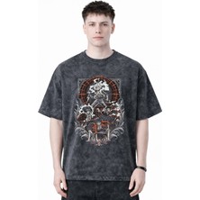 Sevbano Tasarım Monkey D. Luffy One Piece Anime Baskılı Unisex Oversize Eskitme Yıkamalı Tişört