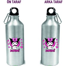Dkdz Shop Metal Gumus Kancalı Baskılı Su Matarası 600ML.