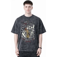 Sevbano Tasarım One Punch Man Saitama Anime Baskılı Unisex Oversize Eskitme Yıkamalı Tişört