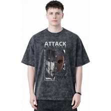 Sevbano Tasarım Eren Yeager Attack On Titan Anime Baskılı Unisex Oversize Eskitme Yıkamalı Tişört