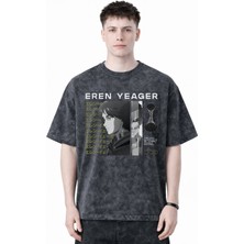 Sevbano Tasarım Eren Yeager Attack On Titan Anime Baskılı Unisex Oversize Eskitme Yıkamalı Tişört