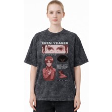 Sevbano Tasarım Eren Yeager Attack On Titan Anime Baskılı Unisex Oversize Eskitme Yıkamalı Tişört