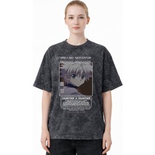 Sevbano Tasarım Killua Zoldyck Hunter x Hunter Anime Baskılı Unisex Oversize Eskitme Yıkamalı Tişört
