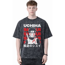 Sevbano Tasarım Uchiha Itachi Naruto Anime Baskılı Unisex Oversize Eskitme Yıkamalı Tişört