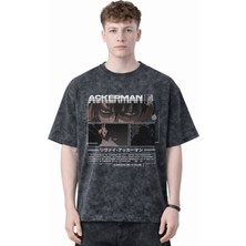 Sevbano Tasarım Levi Ackerman Attack On Titan Anime Baskılı Unisex Oversize Eskitme Yıkamalı Tişört