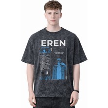 Sevbano Tasarım Eren Yeager Attack On Titan Anime Baskılı Unisex Oversize Eskitme Yıkamalı Tişört