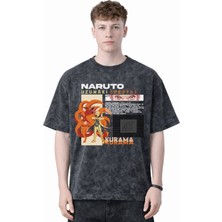 Sevbano Tasarım Naruto Uzumaki Kurama Anime Baskılı Unisex Oversize Eskitme Yıkamalı Tişört