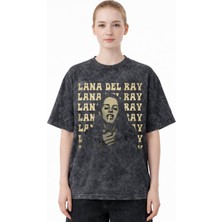 Sevbano Tasarım Lana Del Rey Şarkıcı Baskılı Unisex Oversize Eskitme Yıkamalı Tişört