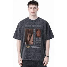 Sevbano Tasarım Eren Yeager Attack On Titan Anime Baskılı Unisex Oversize Eskitme Yıkamalı Tişört