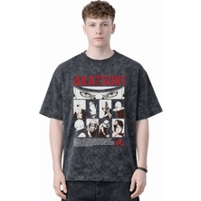 Sevbano Tasarım Akatsuki Naruto Anime Baskılı Unisex Oversize Eskitme Yıkamalı Tişört
