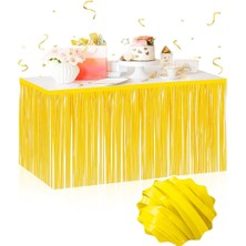 Kendinden Yapışkanlı Makaron Sarı Püsküllü Masa Eteği – 75 x 275 cm Parti Süslemesi