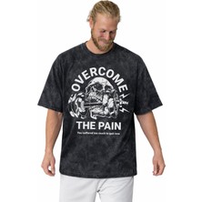 Sevbano Overcome The Pain Fitness Gym Bodybuilding Sporcu Baskılı Unisex Oversize Vintage Yıkamalı Tişört