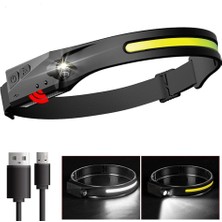 5 Aydınlatma Modlu Cob LED Sensörlü USB Şarj Edilebilir Dahili Pilli Kafa Lambası