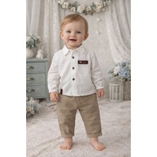 Aki Moda Kids Aki Moda Kıds Erkek Bebek Beyaz Gömlek Bej Pantolon Şık Takım