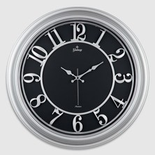 Hnrlishp Duvar Saati Gri Içi Siyah 46CM Kabartma Rakam Metal Akrep Yelkovan Akar Saniye