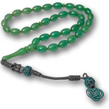 Gümüş Kazaz Püsküllü Yeşil Sıkma Kehribar Tesbih