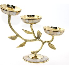 Pirinç Sedefli 3'lü Şamdan