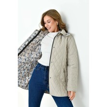 Mg Otantik Kapitone Kadın Büyük Beden Kaban Mont Kapüşonlu Içi Desenli Fermuarlı Çıtçıtlı