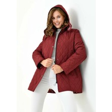 Mg Otantik Kapitone Kadın Büyük Beden Kaban Mont Kapüşonlu Içi Desenli Fermuarlı Çıtçıtlı