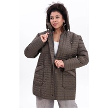 Mg Otantik Kadın Büyük Beden Kürklü Su Itici Kapüşonlu Cepli Kapitone Mont