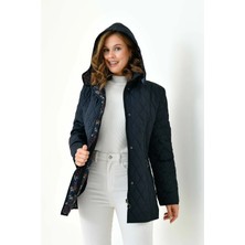 Mg Otantik Kapitone Kadın Büyük Beden Kaban Mont Kapüşonlu Içi Desenli Fermuarlı Çıtçıtlı