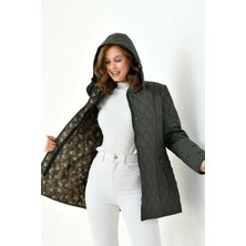 Mg Otantik Kapitone Kadın Büyük Beden Kaban Mont Kapüşonlu Içi Desenli Fermuarlı Çıtçıtlı