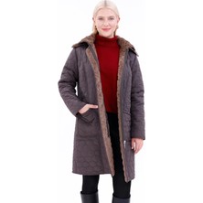 Mg Otantik Kadın Kürklü Kapitone Mont - Su Itici Büyük Beden Kışlık Kaban - MG001