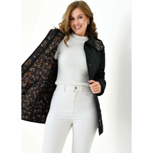 Mg Otantik Kapitone Kadın Büyük Beden Kaban Mont Kapüşonlu Içi Desenli Fermuarlı Çıtçıtlı