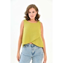 Mg Otantik Kadın Müslin Cepken Yelek Bluz %100 Pamuk Arka Düğmeli - MG001