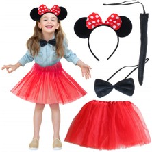 Zero Land Hnrlishp Minnie Mouse Kostüm Seti  Taç Kuyruk Papyon Gösteri Seti