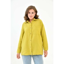 Mg Otantik Kadın %100 Pamuk Yağ Yeşil Müslin Gömlek