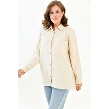 Mg Otantik Kadın %100 Pamuk Bej Müslin Gömlek