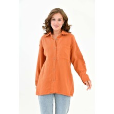 Mg Otantik Kadın %100 Pamuk Kiremit Müslin Gömlek