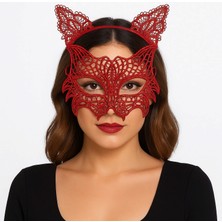 Zero Land Hnrlishp Kırmızı Dantel  Maskesi ve Dantel Taç Seti 8 No – Kadın Kostüm Aksesuarı