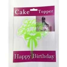 Zero Land Hnrlishp Happy Birthday Yazılı Fiyonklu Pasta Kek Çubuğu Yeşil Renk